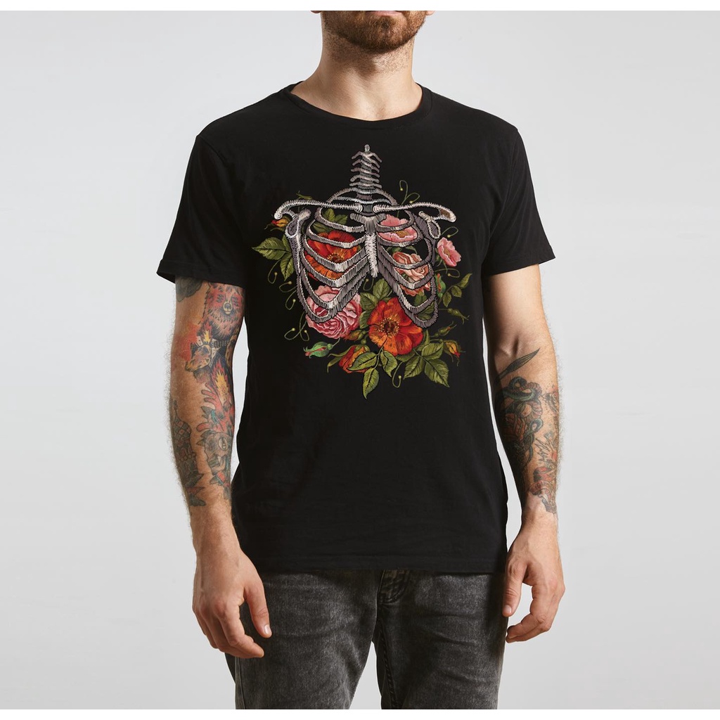 Áo thun tay lỡ hình Xương Hoa Hồng Cotton Co giãn 2 chiều -unisex nam nữ