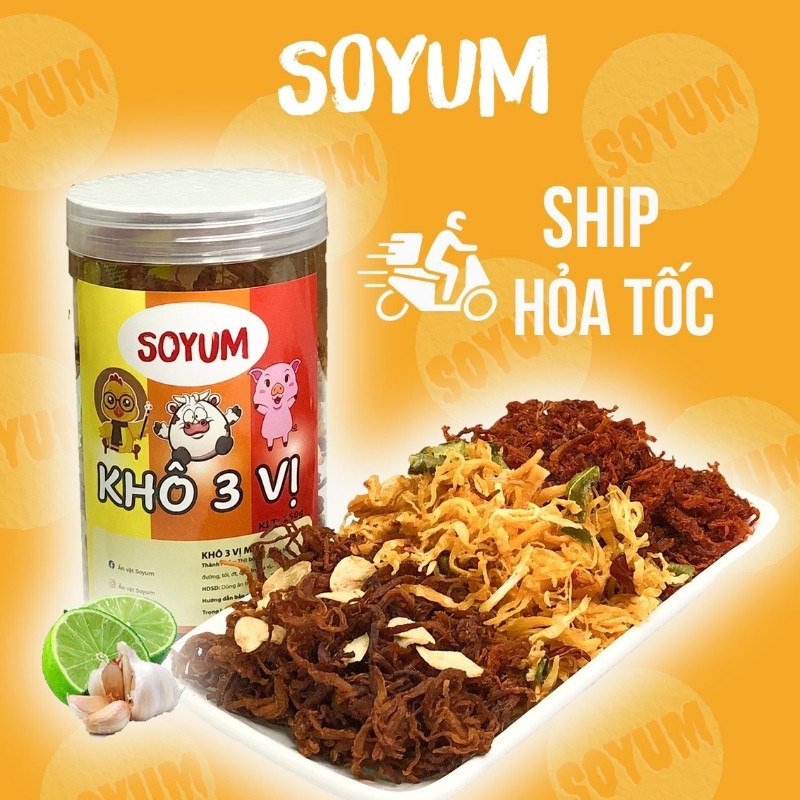Khô gà lá chanh mix khô heo,khô bò hộp 150g, ăn vặt SoYum thơm ngon từng sợi