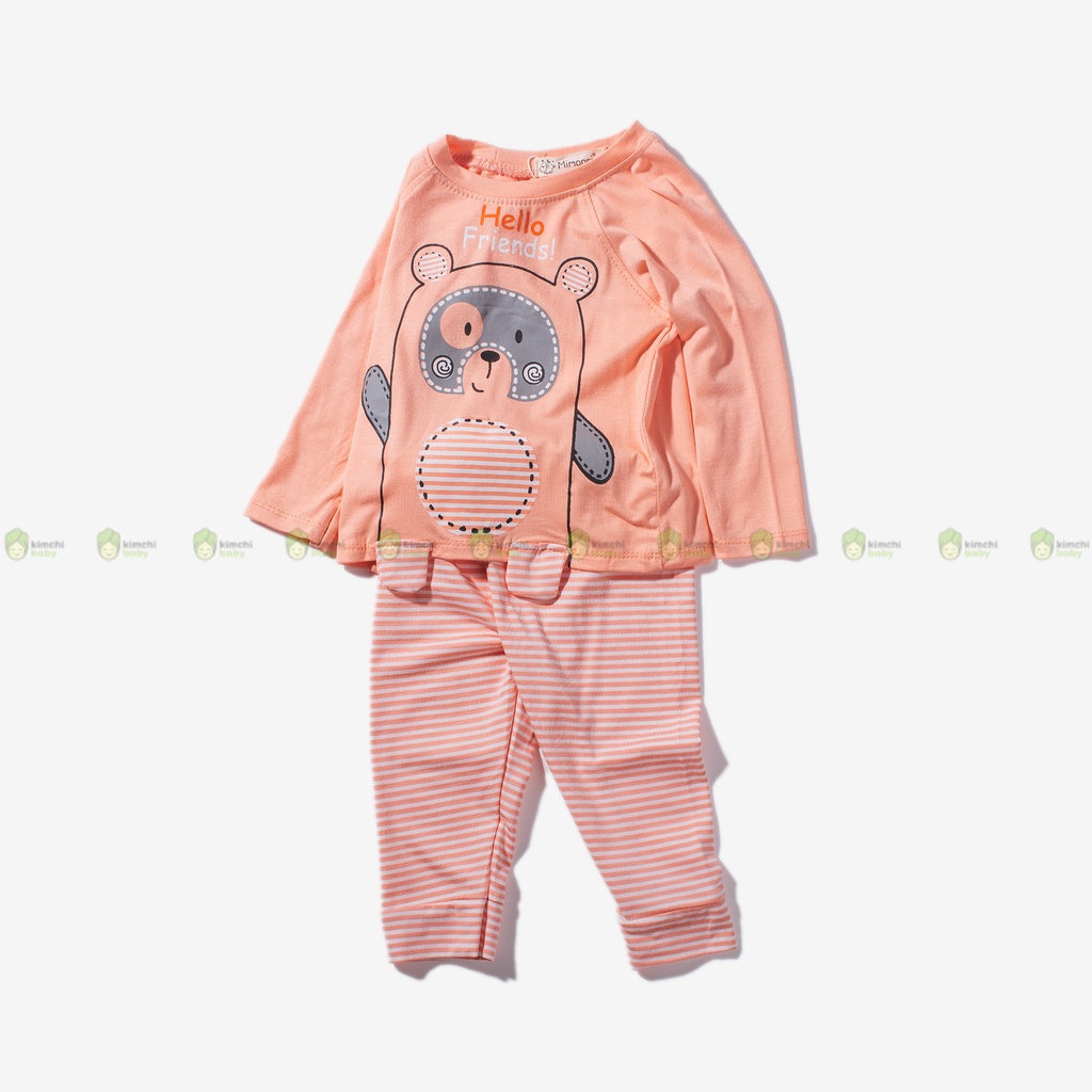 Bộ Dài Tay Thun Lạnh Cho Bé Trai, Bé Gái KIMCHIBABY Hoạ Tiết Gấu Kẻ, Đồ Bộ Mặc Nhà Cho Bé Thu Đông KWTD2206