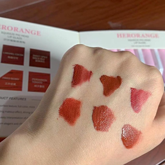 Set 6 cây Son kem lì HERORANGE mềm mịn như nhung chống thấm nước chống khô môi lâu trôi