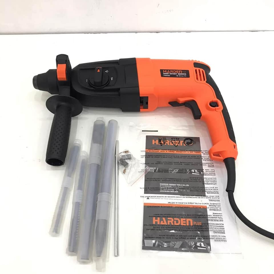 Máy khoan bê tông Harden 750382 800W tặng kèm 5 mũi khoan , đục 800W mạnh mẽ