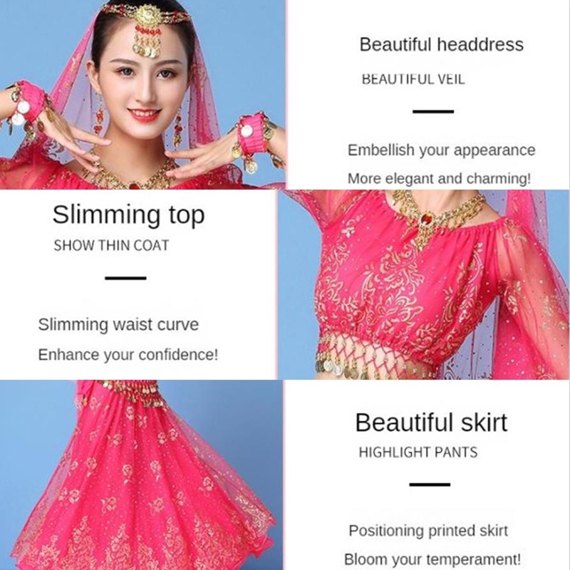 Đầm Bollywood Múa Bụng Ấn Độ Tay Dài Vải Voan Phối Thắt Lưng Xinh Xắn Cho Nữ