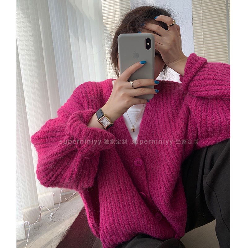 DUNEA Áo Khoác Cardigan Dệt Kim Tay Dài Phong Cách Hàn Quốc Cổ Điển 6 Màu Lựa Chọn