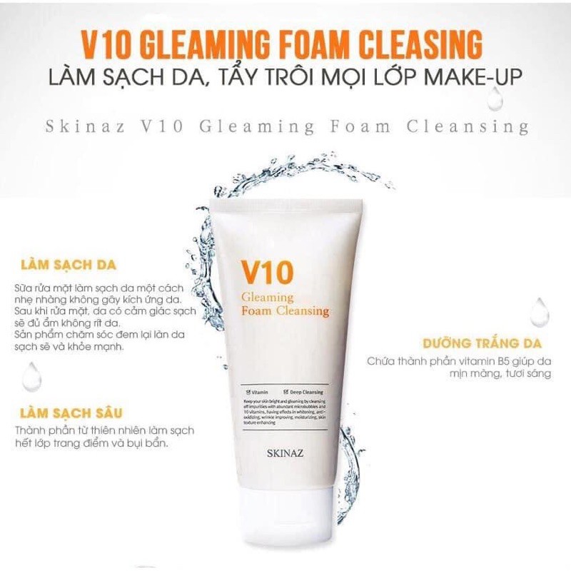 SỮA RỬA MẶT TẠO BỌT V10 Gleaming Foam Cleansing SkinAZ