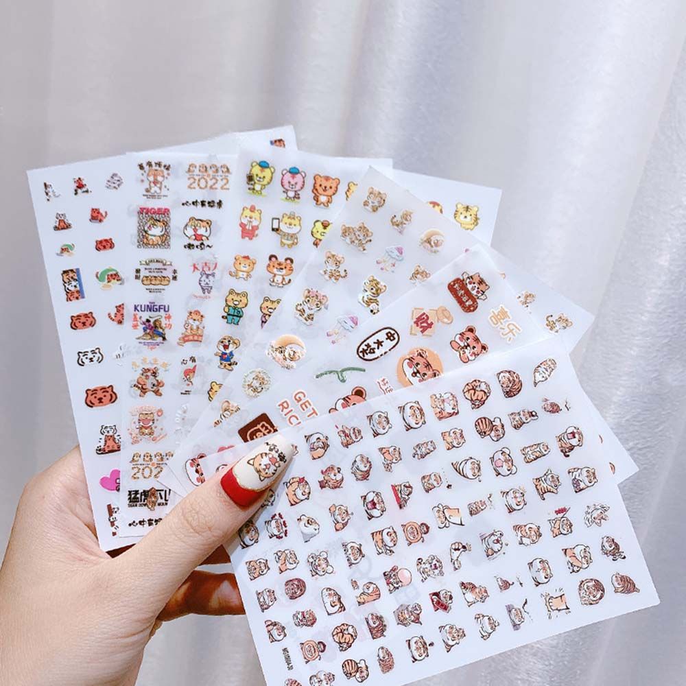 [Hàng mới về] Miếng dán trang trí móng tay in hình năm mới 2022 hoạt hình không thấm nước