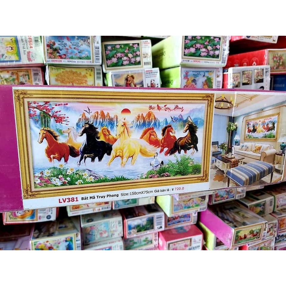 Tranh đính đá mã đáo thành công KT:150x75cm. Tranh gắn đá chưa gắn.