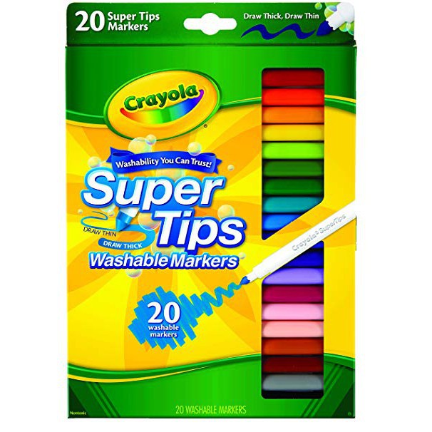 Crayola Supertips bộ 20 cây Bút lông Dễ tẩy rửa, Nét thanh nét đậm