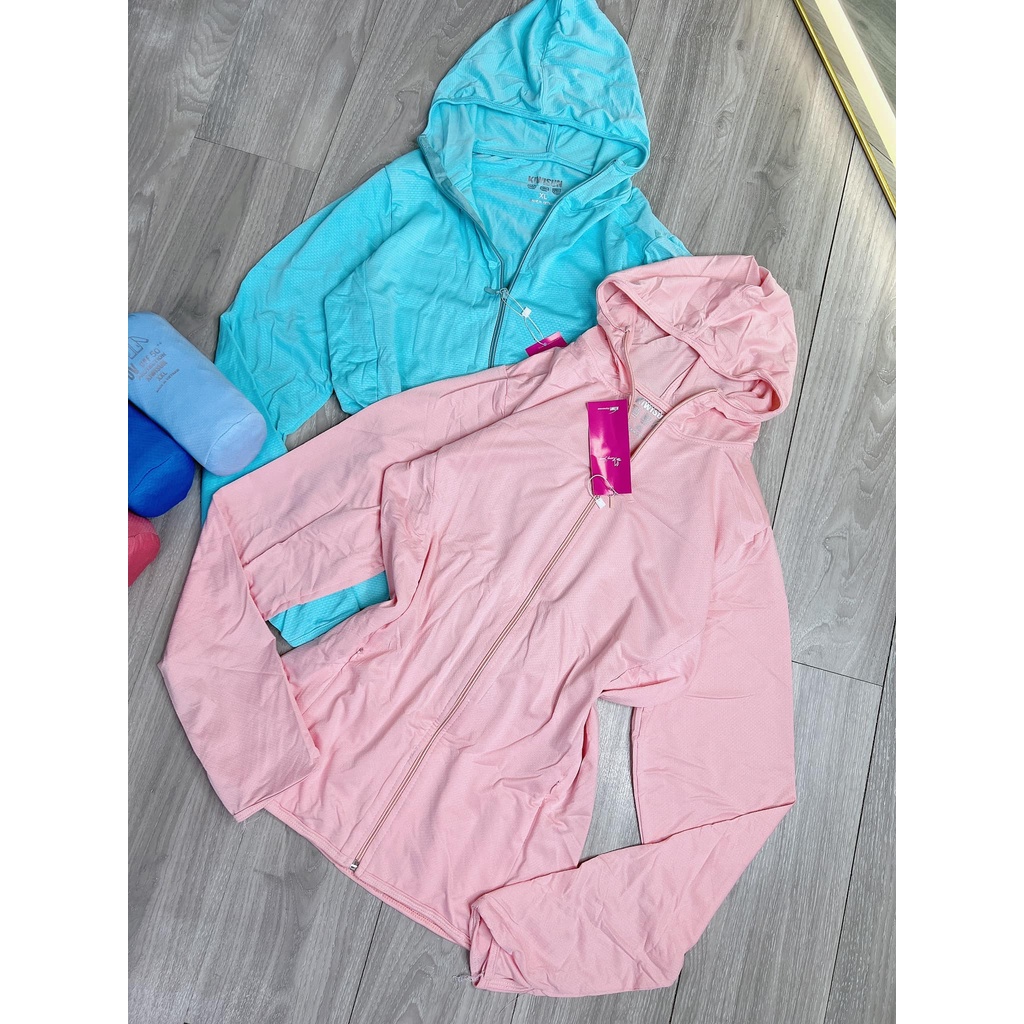 Áo khoác nữ kèm túi vải dáng ôm tay dài xỏ ngón, có nón, có dây gút, dây kéo cao che mặt, vải thun cotton lạnh dày
