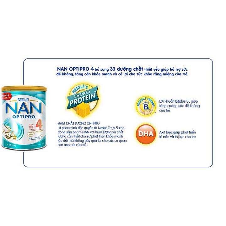 [Mã 267FMCGSALE giảm 8% đơn 500K] Sữa Bột Nestle NAN Optipro 4 (1.8kg)