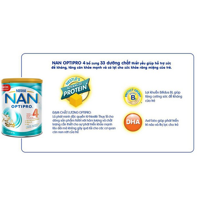 [Mã 267FMCGSALE giảm 8% đơn 500K] Sữa Bột Nestle NAN Optipro 4 (1.8kg)