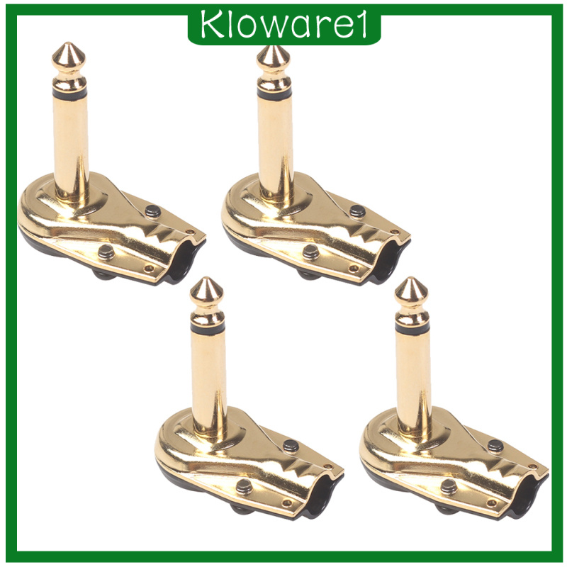 [KLOWARE1]4 Pieces 1/4\" Audio Plugs Guitar Effect Cables Plug Right Angle Design Gold