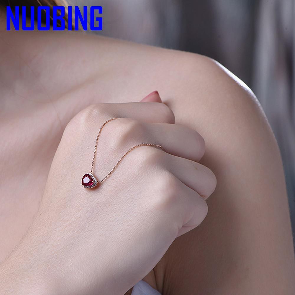 Fashion Little Heart Red Crystal Ruby Gemstones Pendant Necklaces For Women Zircon Diamonds Rose Gold Tone Choker Chain Jewelry|Pendants|