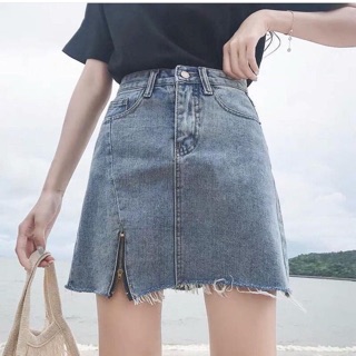 Chân váy jean xẻ khoá bigsize