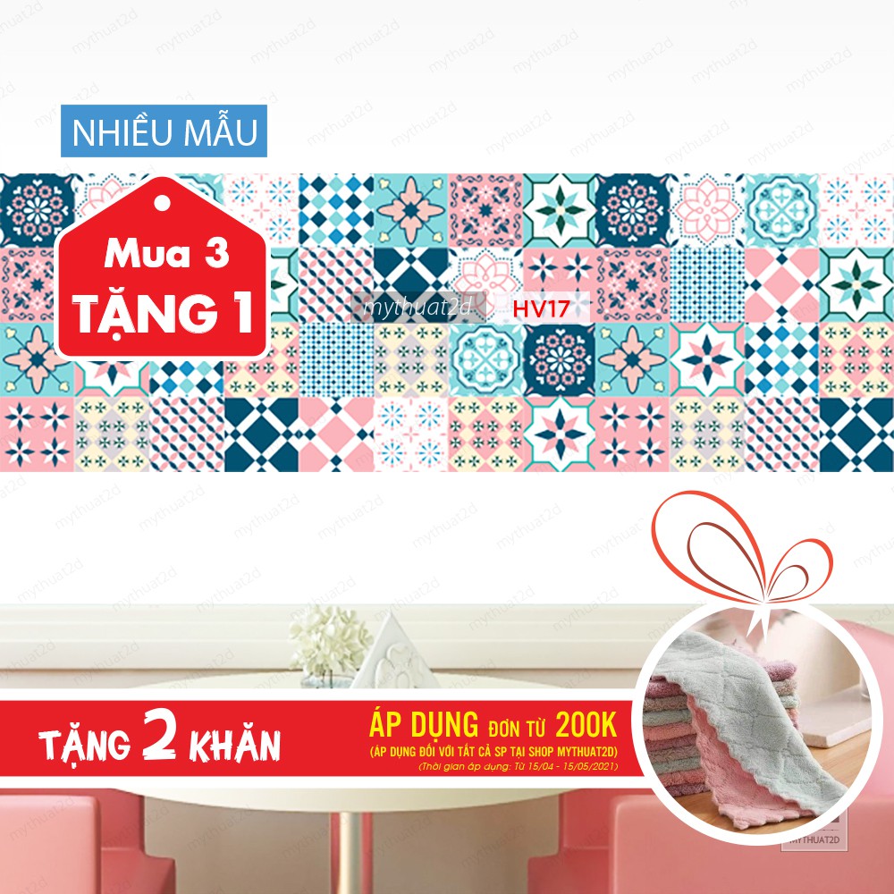 Decal gạch bông - Mua 3 Tặng 1 - màu Pink-Cyal_kt 120x60cm