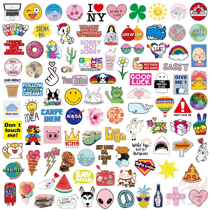 100Pcs/Set ❉ Ins - VSCO Fashion Vibes Stickers ❉ DIY Mixed Luggage Laptop Skateboard Doodle Decals Stickers