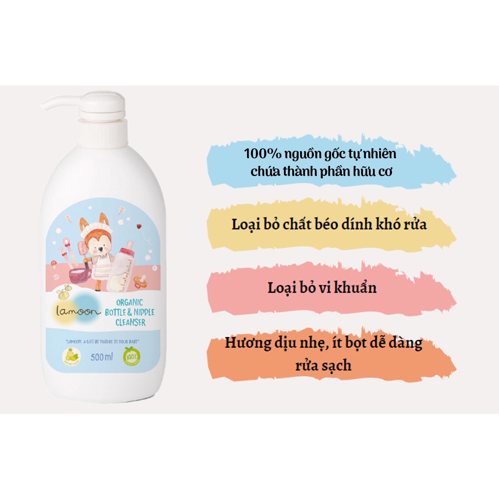 Nước rửa bình sữa Organic cho bé Lamoon - Bình 500ml