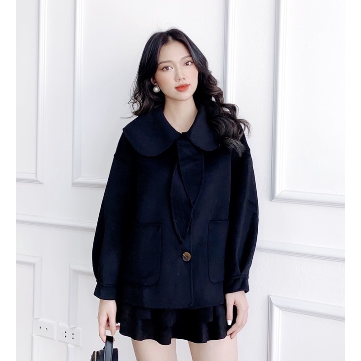 Áo khoác dạ dây nơ cổ rời cao cấp - A3698