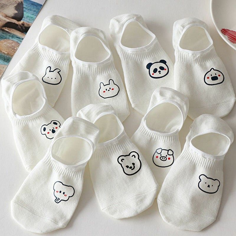 Sét 9 đôi tất cổ ngắn màu trắng in hình dễ thương