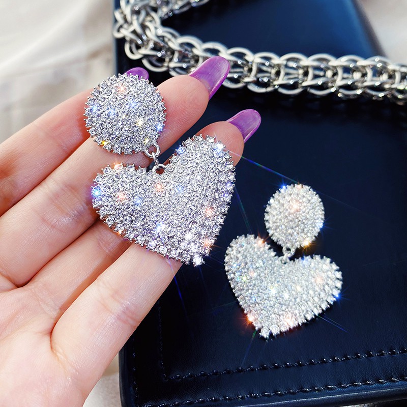 Bông tai đính đá toàn bộ siêu sang chảnh hình tim BT135