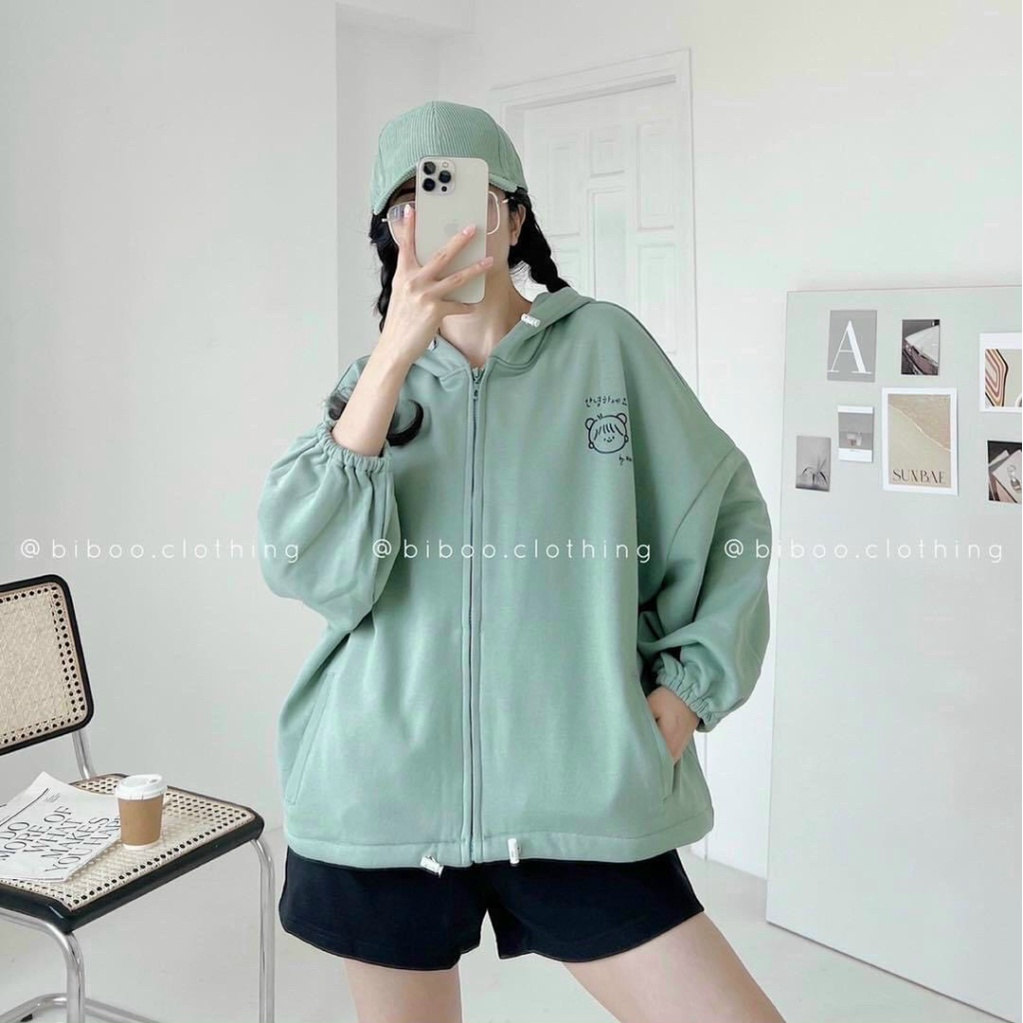 Áo Khoác Nữ Có Nón Hai Lớp Chất Nỉ Dày Mịn Logo Thêu Form Rộng Cánh Dơi Mặc Đẹp Thoải Mái NEW UNISEX