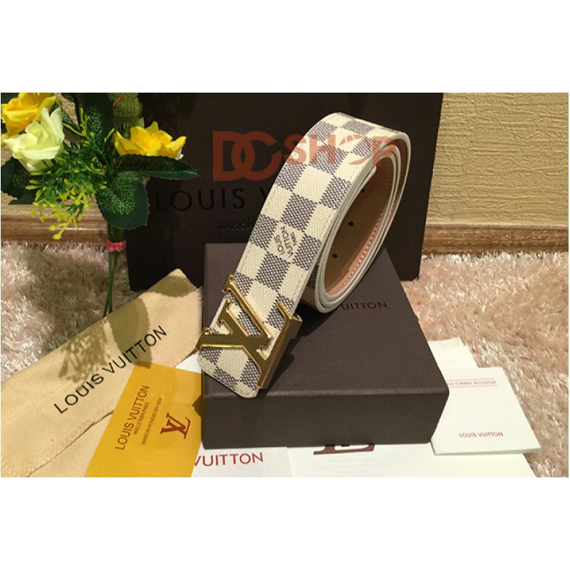 Dây nịt VL đẳng cấp Doanh Nhân kẻ caro trắng, mặt vàng - hàng hiệu đẹp