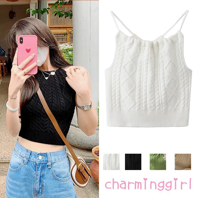 Áo Dệt Kim Hai Dây Dáng Ôm Màu Trơn Thời Trang Cho Nữ