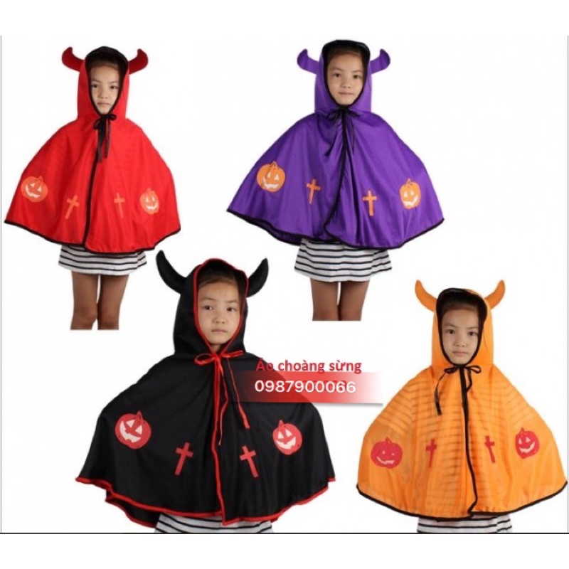 Áo choàng sừng hoá tran HALOWEEN / choàng sừng tiểu quỷ cosplay