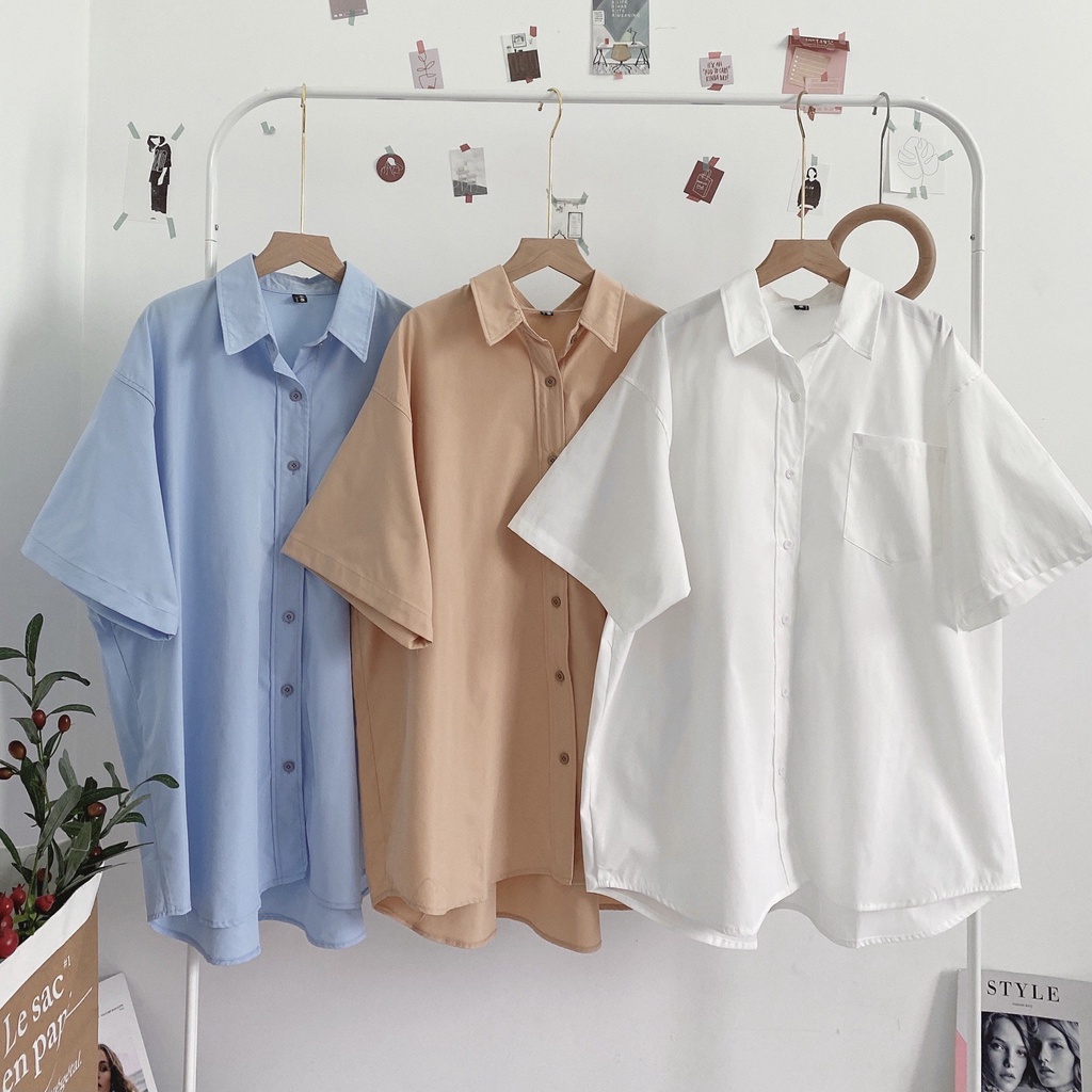 Áo Sơ mi cộc tay Oversize form rộng dáng Hàn Quốc