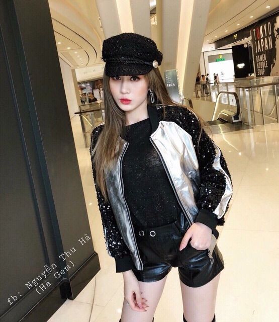 💋Hàng nhập - Áo khoác da tay kim sa đen