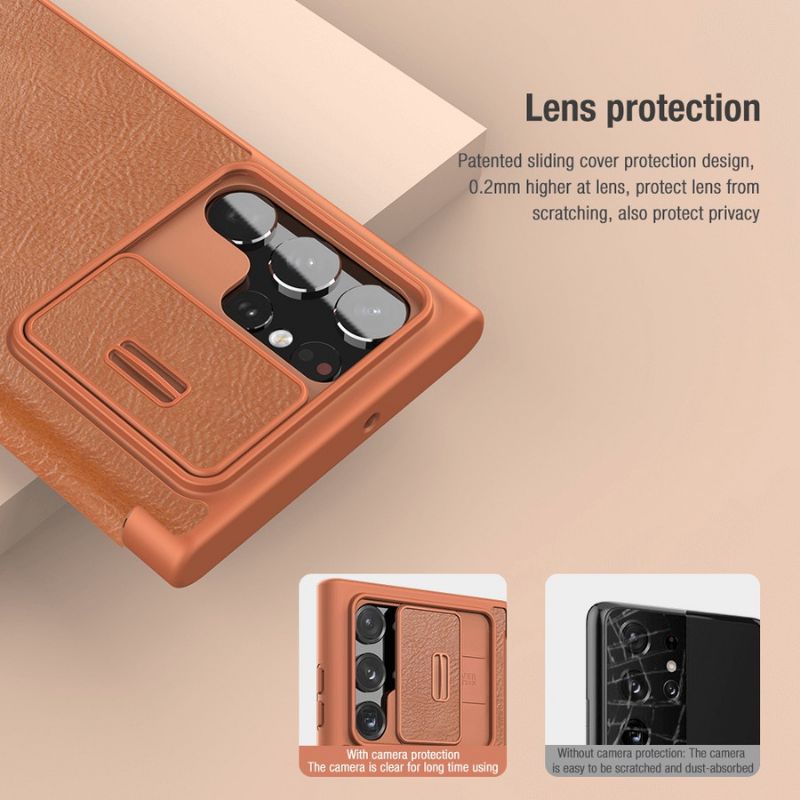 Bao da Nillkin Qin Pro Leather cho samsung S23,S23 PLUS,S23 ULTRA,S22 , S22 plus ,S22 Ultra  phiên bản có nắp đậy camera