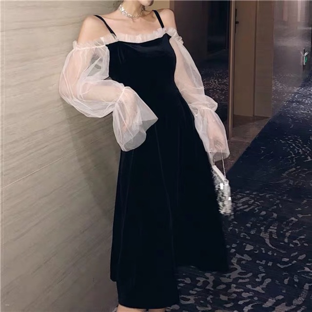 Đầm trễ vai hai dây tiểu tay bo thư sang chảnh ulzzang kèm ảnh thật👑 | BigBuy360 - bigbuy360.vn