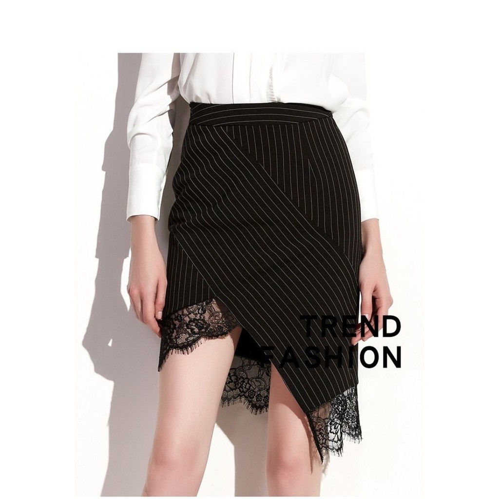 Chân váy nữ kẻ body phối ren hai lớp BY AUGUST DESIGN | BigBuy360 - bigbuy360.vn