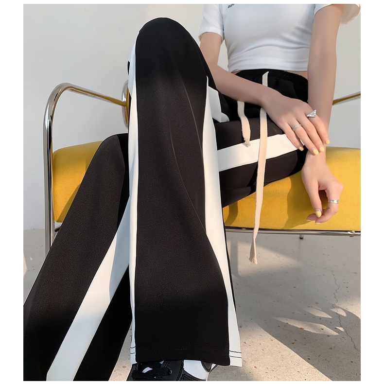 Quần dài ZHELIHANGFEI ống rộng lưng cao phối dây rút thời trang cá tính cho nữ