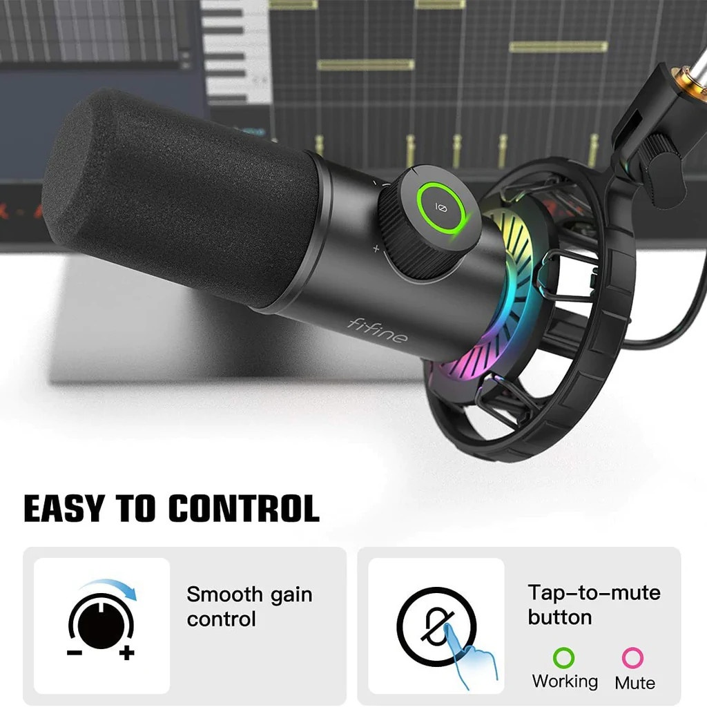 FIFINE K658 - Hàng Chính Hãng - Mic Thu Âm cổng USB - Đổi Màu RGB - Dành Cho Máy tính