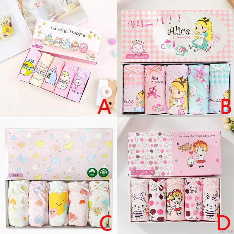 Bộ 5 Quần Lót Cotton In Họa Tiết Hoạt Hình Cho Bé Gái Từ 2-13 Tuổi