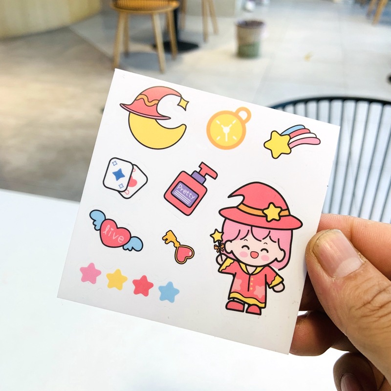 Combo 10 hình dán sticker cute chống thấm nước dễ thương dán mũ bảo hiểm xe laptop vali sổ bình nước