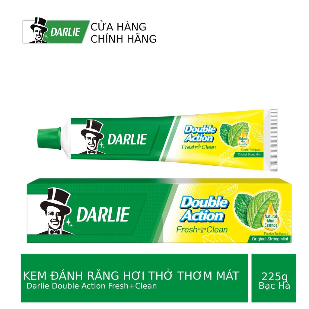 Combo 2 Tuýp Kem Đánh Răng Ông Già Darlie Ngừa Sâu Răng DOUBLE ACTION 225g và 4 Bàn Chải Charcoal