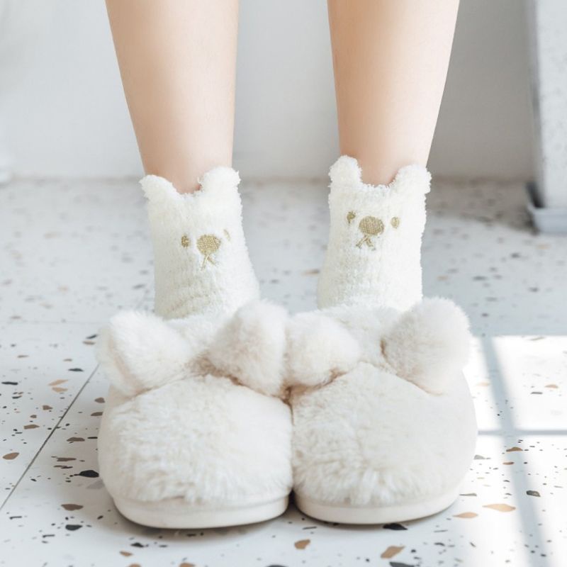 Vớ nhung dày giữ ấm thêu hình chân mèo hoạt hình 3D dành cho nữ