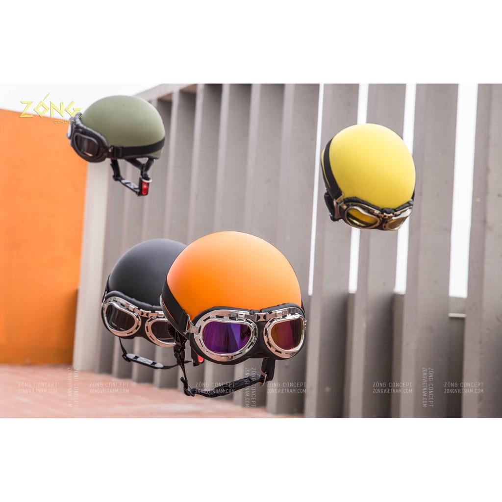 Mũ bảo hiểm nửa đầu trơn - Nón bảo hiểm 1/2 nhiều màu kèm kính UV400