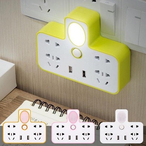 [Voucher &amp; Dịch vụ] Ổ Cắm Điện Đa Năng Có Đèn Ngủ Và Cổng Usb Tiện Lợi 3 chấu