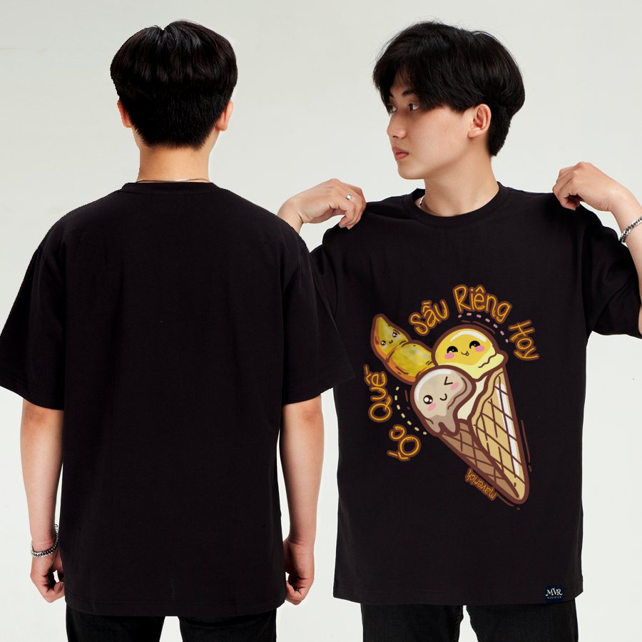 Áo Thun Tay Lỡ Ốc Quế Sầu Riêng Phôm Hàn Quốc Unisex Nam Nữ MVR TT13122101 Đen