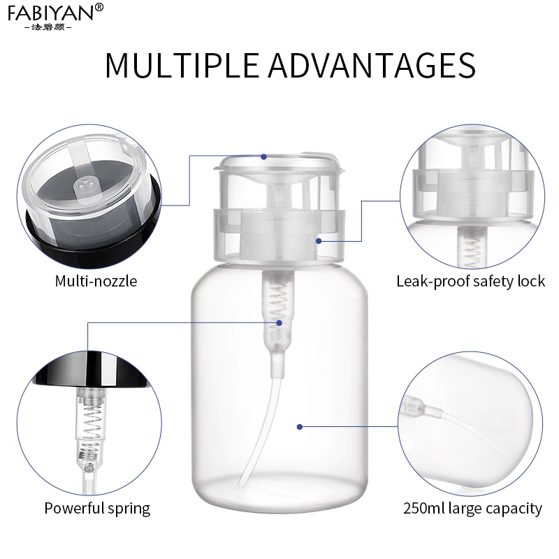 Bình nhựa rỗng FABIYAN chiết mỹ phẩm dạng lỏng/dung dịch tẩy sơn móng dung tích 250ml tiện dụng