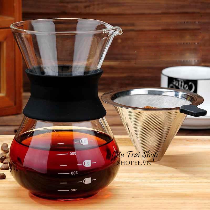 Bình pha cà phê cafe Chemex 400ml và lưới lọc Inox  pour over  drip