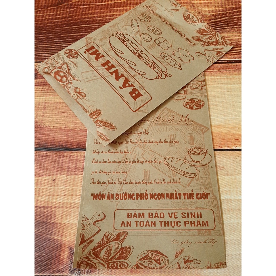 100 Túi Giấy Đựng Bánh Mì Thịt Nướng, Bánh Mì Đặc Ruột size 14x20cm - Giấy Kraft Nhật Dầy | BigBuy360 - bigbuy360.vn