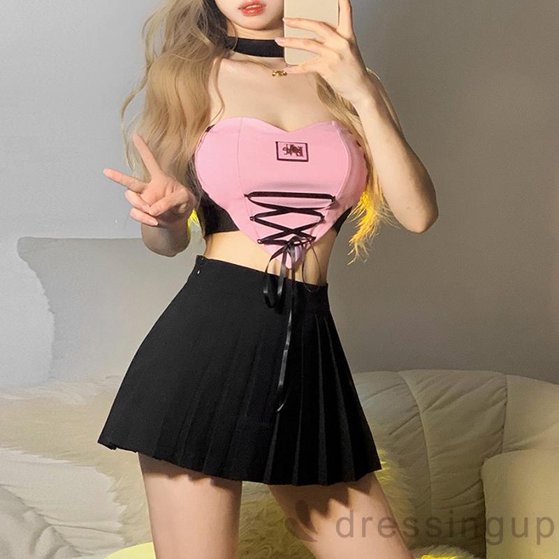 DRE-Female Summer Camisole, Letter Patterns Sleeveless Bandage Tank Tops, Pink, S/M/L