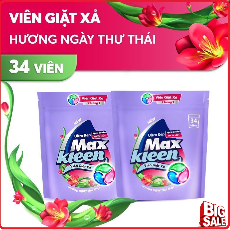 Túi Viên Giặt Tiện Lợi Maxkleen Hương Ngày Thư Thái (34 Viên/Túi - 15g/Viên )