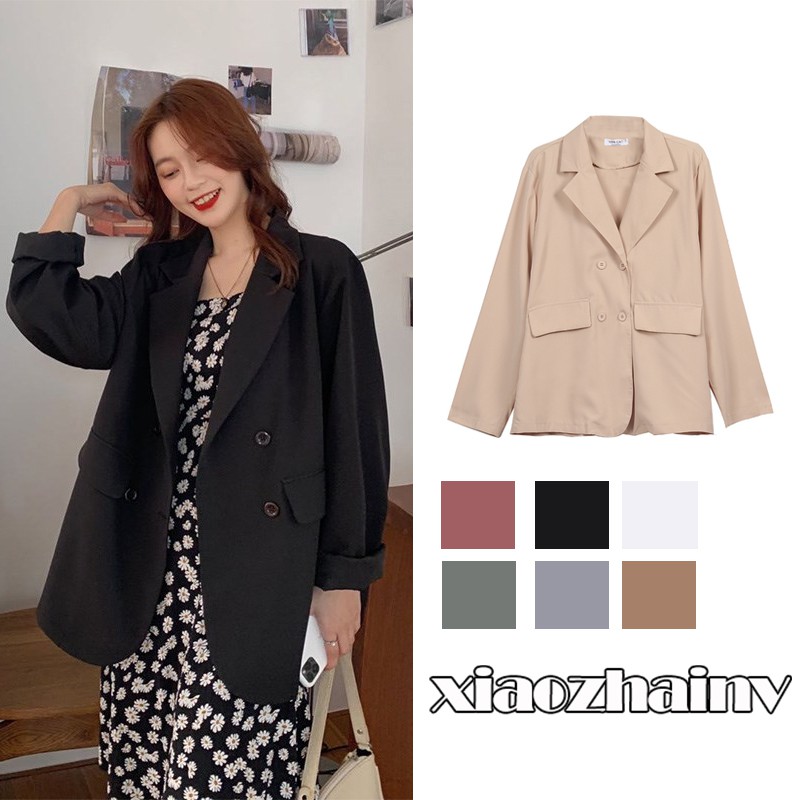 Xiaozhainv Áo Blazer nữ dáng rộng dài tay có 6 màu chọn lựa