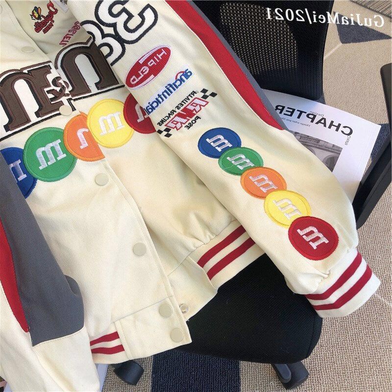 Autumn Winter American Retro Tooling Racing Baseball Uniform Men and Women Loose Hiphop Motorcycle Jacket