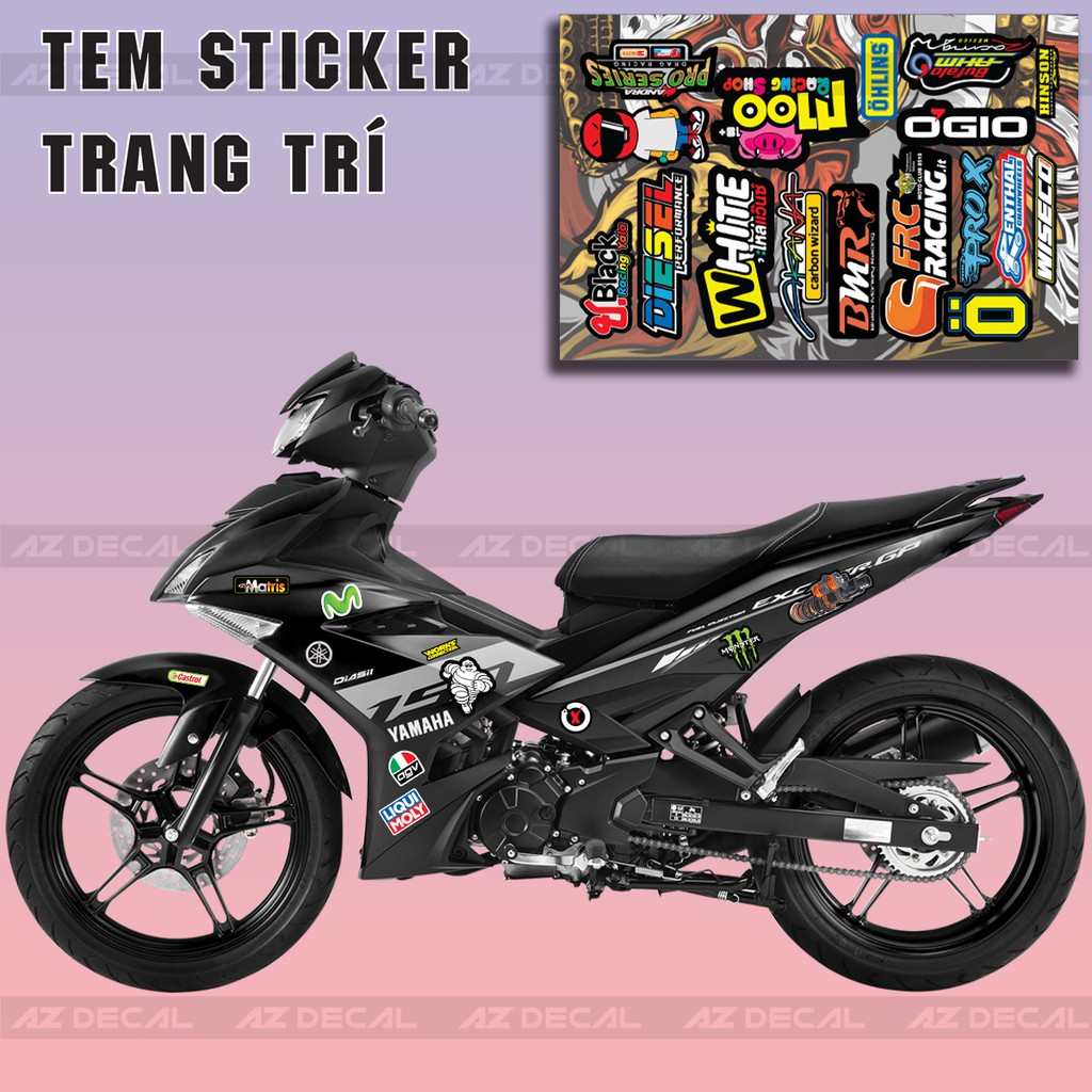 Bộ Nhiều Hình Sticker Dán Trang Trí Xe, Mũ Bảo Hiểm, Laptop | Chủ Đề Racyng 03 Kích Thước A4