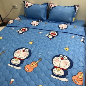 Bộ Ga Gối Cotton Poly Mẫu DOREMON ĐÁNH ĐÀN CHO BÉ YÊU - shop_hoahn